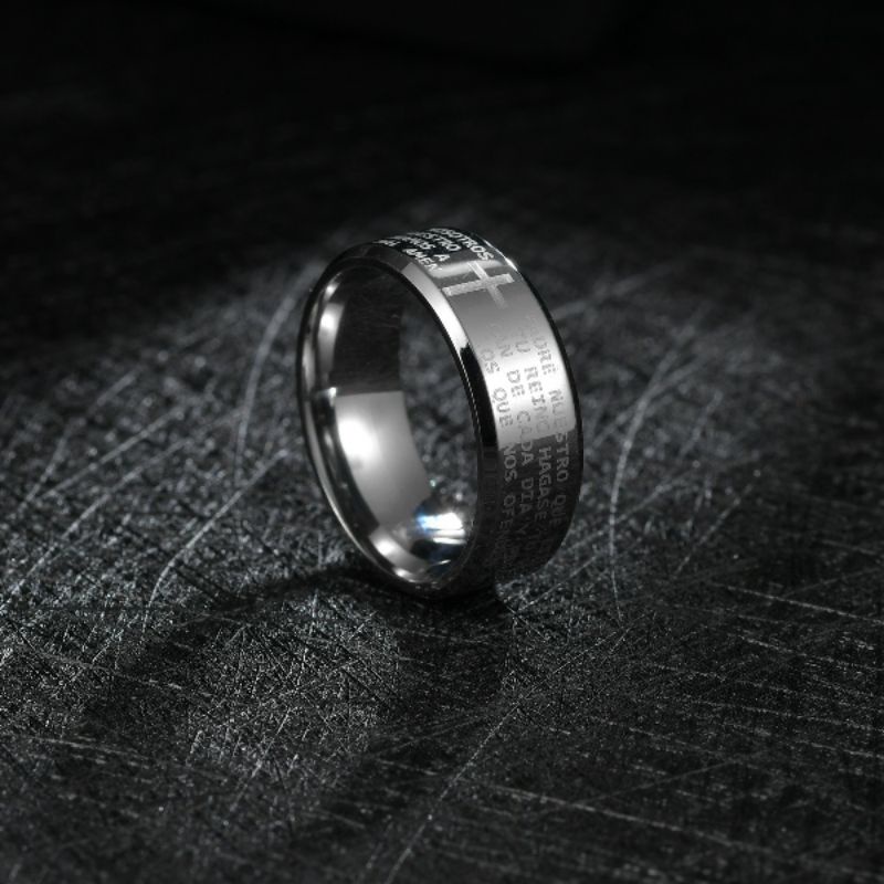 Cincin Titanium SALIB DOA BAPA KAMI CETAK STAINLESS STEEL ANTI KARAT SELAMANYA Model Salip Couple Hitam Silver Blue Gold