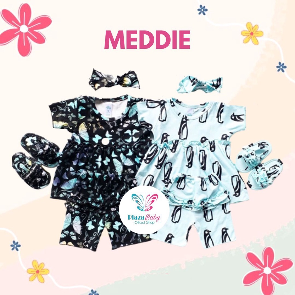 Plazababyku MX MEDDIE SET SANDAL setelan bayi motif bunga yang lucu free headband + sandal