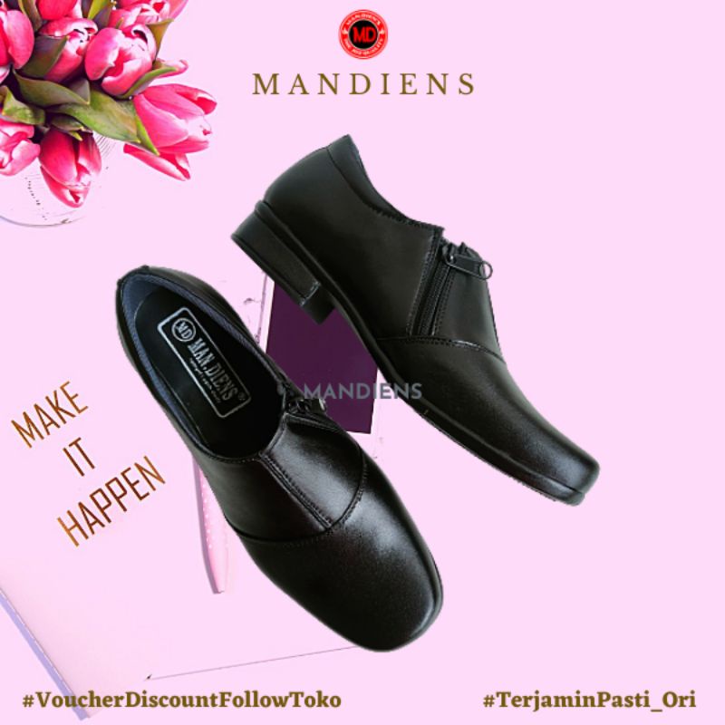 Mandiens HLB103 - Sepatu Pantofel Kerja Wanita - Sepatu Pdh Wanita Bahan Kulit Asli Kekinian Semi Boots - Sepatu Heels Formal Kulit Asli Angkle Boots Wanita Halfboot Resleting Bhayangkari Persit Sepatu Secwan Kualitas Premium Branded