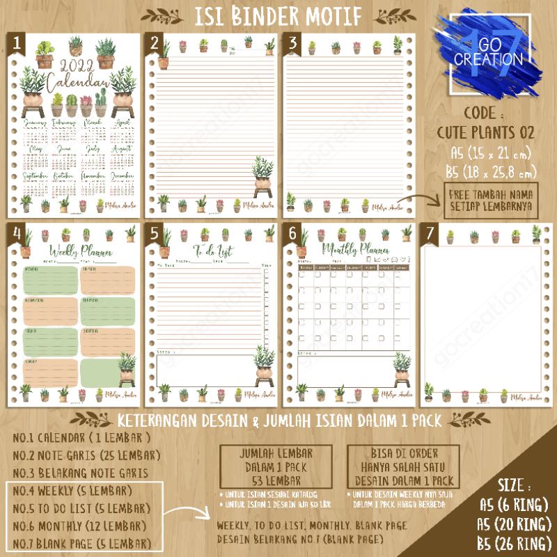 

Buku Planner isi Kertas Binder Motif Cute Plant 02 Premium A5 ring 20 dan A5 ring 6