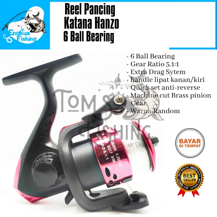 Reel Pancing Katana Hanzo 200 (6 Bearing) Bonus Senar Murah - Toms Fishing