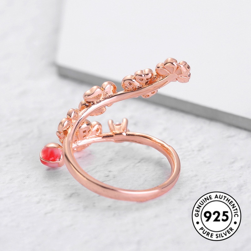 Cincin S925 Silver Rose Gold Bentuk Bunga Aksen Berlian