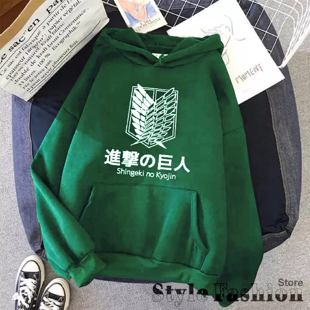 FenishaStore SHINGEKI NO KYOJIN Sweater Hoodie Wanita Korea Style Attack On Titan Aot Anime SIZE M-L-XL-XXL UNISEX