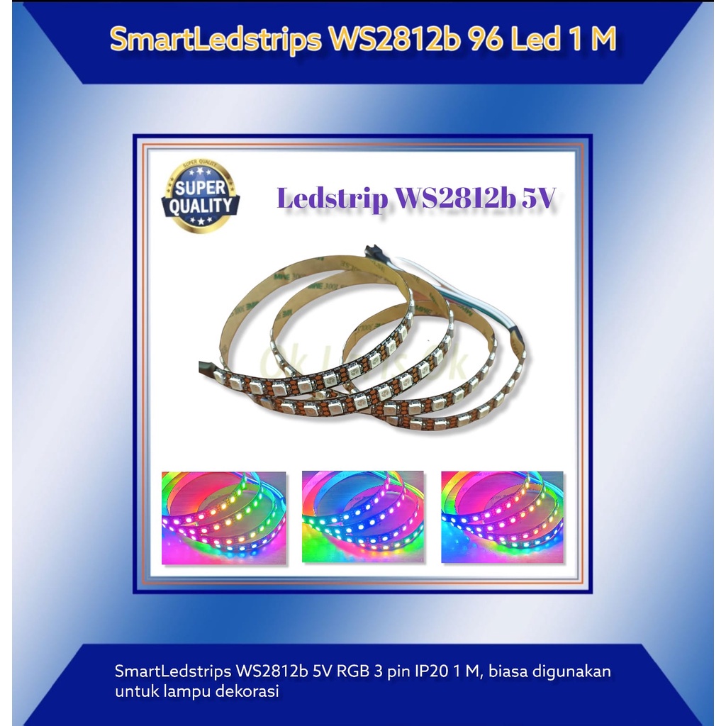 (1meter) RGB Smart LED Strip IP30 WS2812b 96 mata permeter