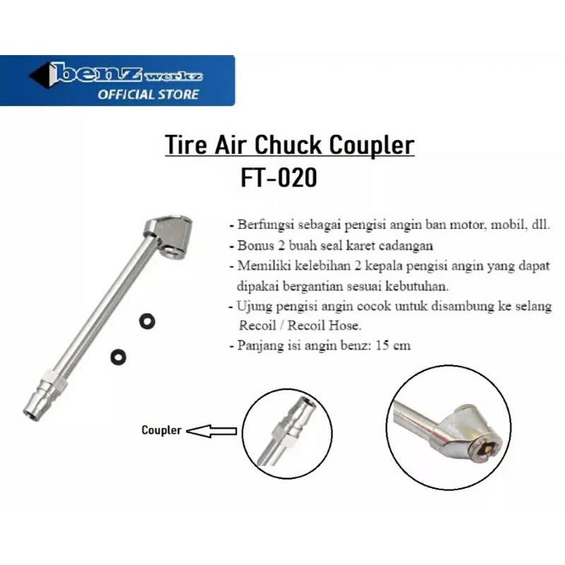 BENZ FT020 Tire Chuck COUPLER  - Alat Pengisi Angin Ban - Air Chuck Coupler