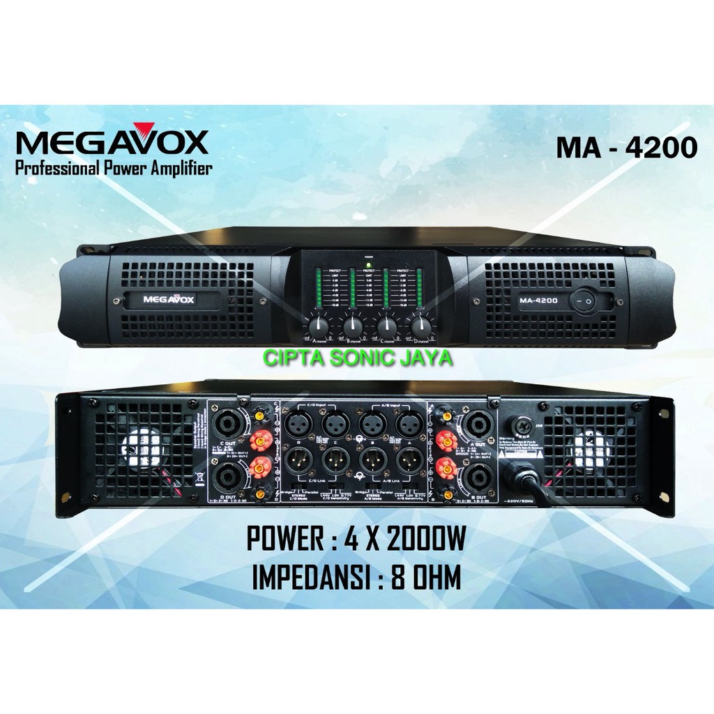 POWER AMPLIFIER MEGAVOX MA 4200 - 4 CANEL - MA4200 4 CANNEL