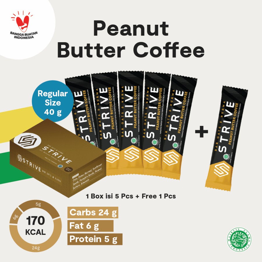 

Strive Energy Bar Peanut Butter Coffee 40g 1 Box isi 6pcs Snack Bar