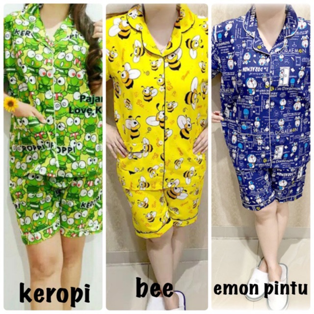 stelan baju tidur piyama 3/4 hp celana pendek katun jepang