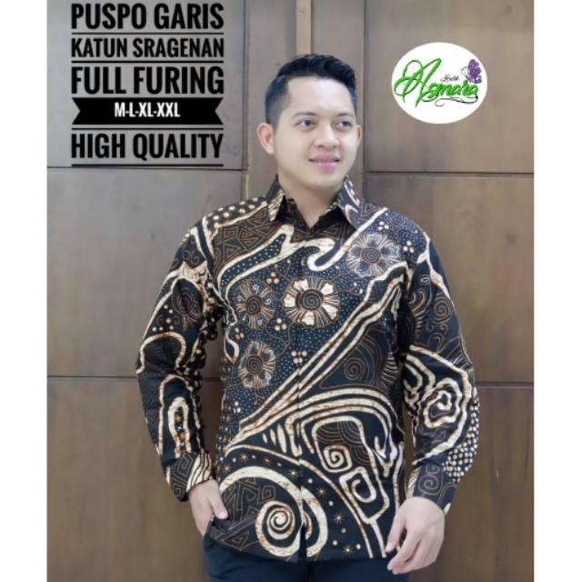 Kemeja Batik/Hem Batik Lengan Panjang PUSPO GARIS Bahan Katun Sragenan Lapis Furing