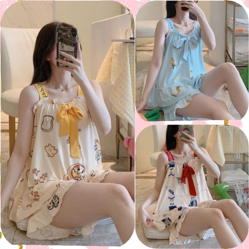 Baaju.id Baju Tidur Piyama Import Wanita Desain Korea Motif Kartun Baju Tidur Lucu KR1003 - 4 Size-4