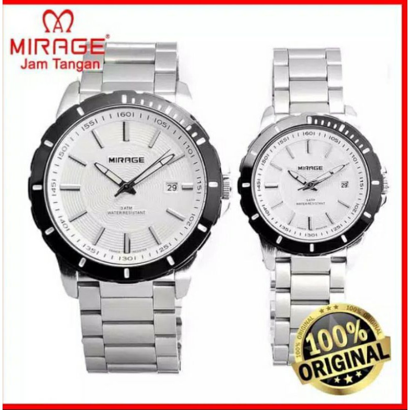 jam tangan couple;MIRAGE M8549BRP-Lsilver~ORIGINAL WATER RESISTANT~TGL~STAINLESS