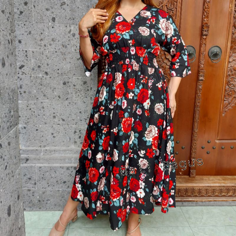 GAMIS BALI / DRES MOZA ( lengan lonceng)-Mw1 hitam