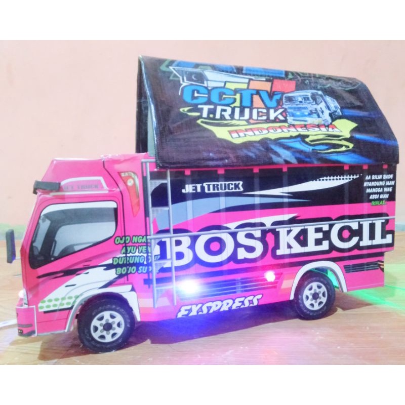 miniatur truk truck trek trak oleng kayu bisa belok BOS KECIL pink fariasi lampu+tenda