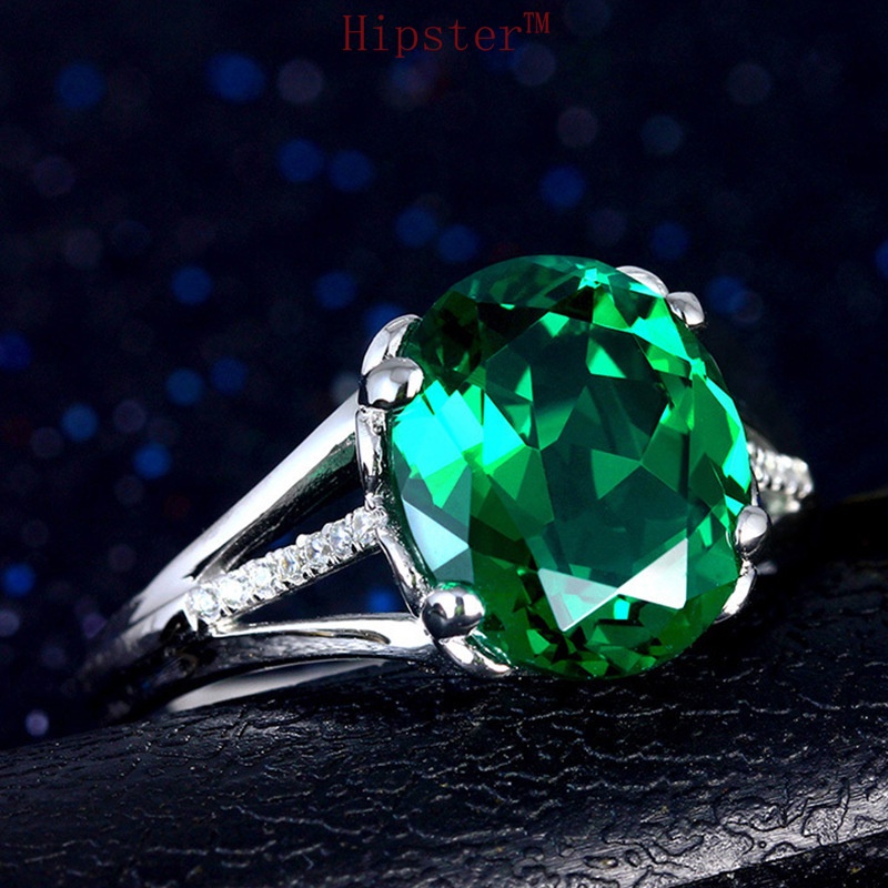 New Hot Sale Classic Fashion Inlaid Emerald Colored Gems White Gold Ring