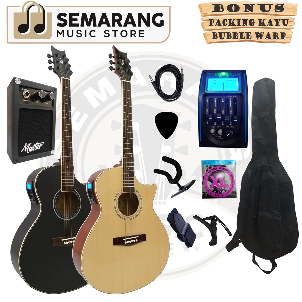 Gitar Akustik Elektrik Cort Lancip Equalizer Tuner LC Prener Custom Paket Super Komplit