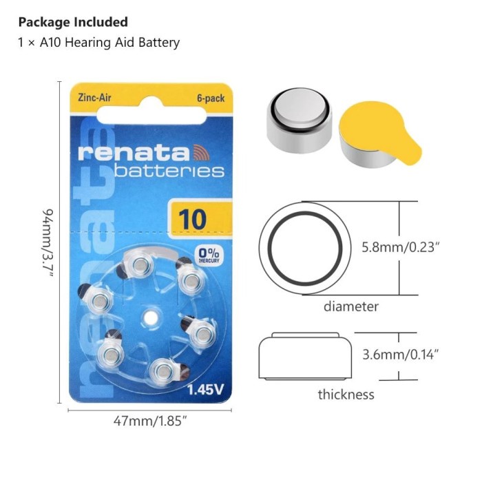 BATERAI ALAT BANTU DENGAR RENATA 10/ZA10/A10 BATRE BATREI BATTERY ORIGINAL