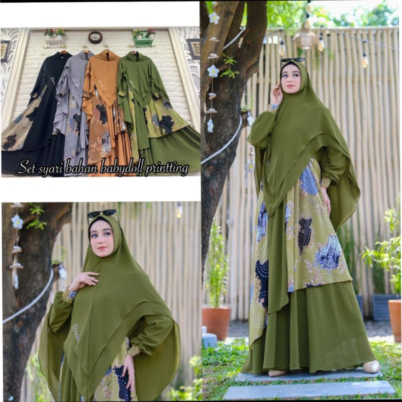 Set syar'i Babydoll printing ORI Annisa Syari by ASM