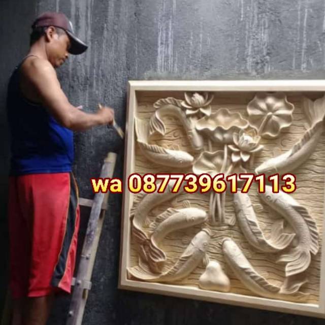 hiasan dinding relief batu ukir alam ornamen loster relief