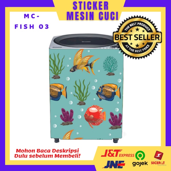 STIKER MESIN CUCI Motif FISH Bisa untuk 1Tabung atau 2Tabung/STICKER MESIN CUCI FULL PRINTING/Stiker
