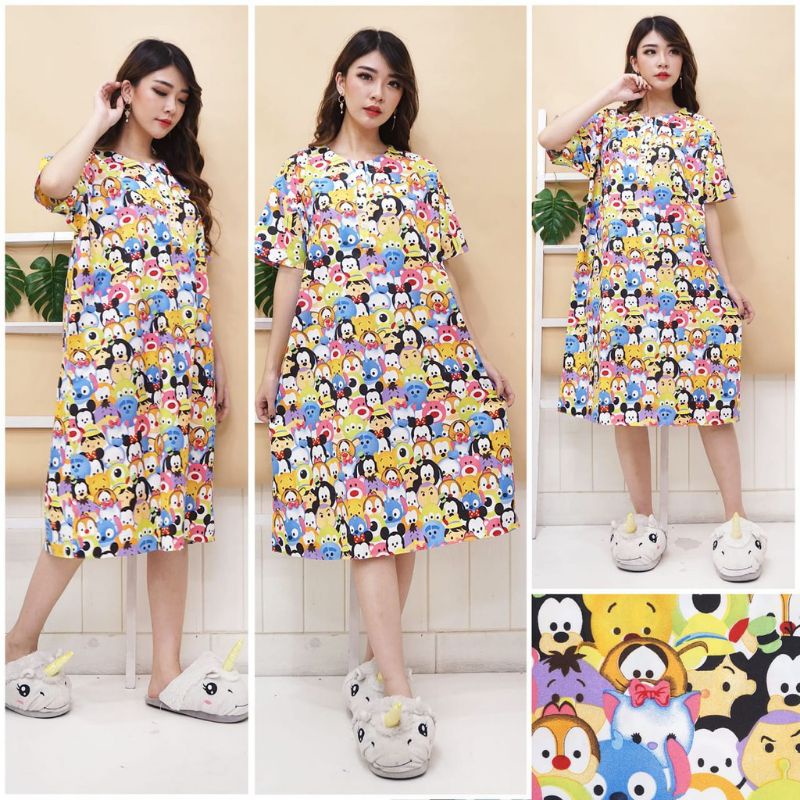 DASTER JUMBO LD 120 KATUN KARAKTER KANCING DEPAN BUSUI BUMIL LENGAN PENDEK GUDANG_DASTER_PEKALONGAN-JB RAME RAME