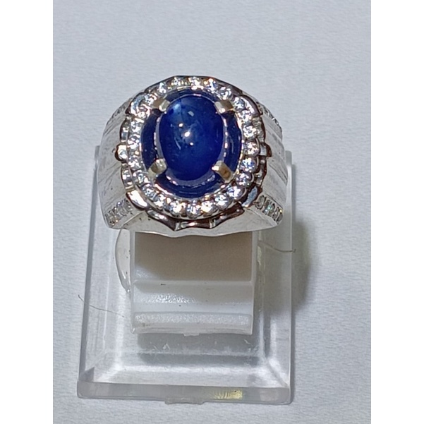 Blue shappire srilanka ring perak mewah