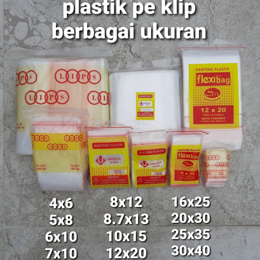 plastik pe klip 8x12, 8.7x13, 10x15, 12x20 @100pcs - 8x12