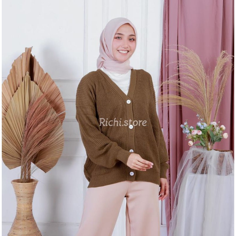 KARDIGAN RAJUT RARA 7 GATE  TEBAL RICHI STORE-Brownz