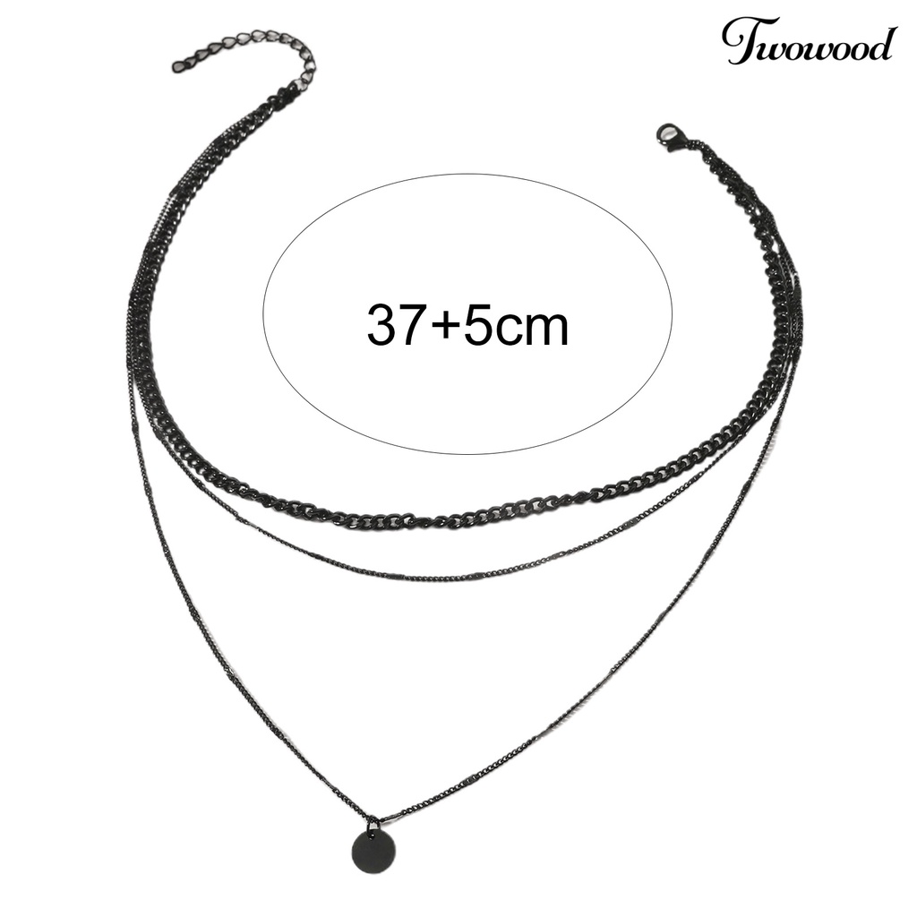 Twowood Adjustable Extension Chain Women Necklace Metal Chain Multilayer Round Pendant Charm Necklace Party Jewelry