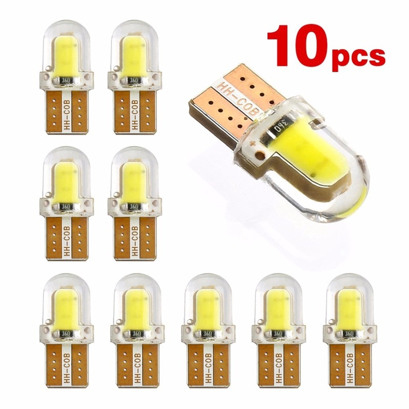 10Pcs Lampu LED Canbus COB T10 194 168 W5W Bahan Silica Gel untuk Plat Nomor Mobil