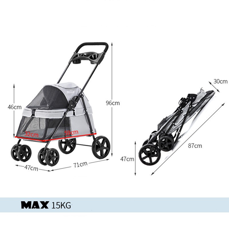 Stroller Pet 4 Roda Bello SP01 Max 15kg Stroller Untuk Anjing dan Kucing