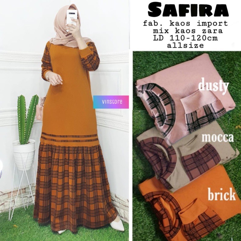 Safira Dress Maxi Bahan Kaos Impor Mix Kaos Zara All Size