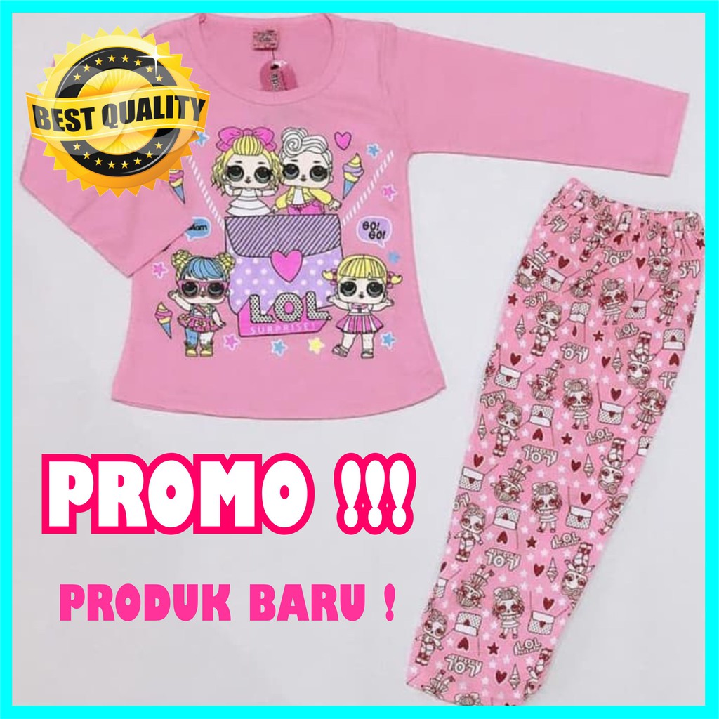 Promo  Set Piyama Setelan Baju Tidur Anak Perempuan Lengan Panjang Umur 3 4 5 6 7 8 Tahun Motif Lol