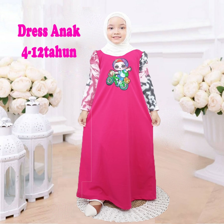 DRESS ANAK PEREMPUAN 4-12tahun CANTIK VIRAL TIEDYE LENGAN KERUT GL FASHION