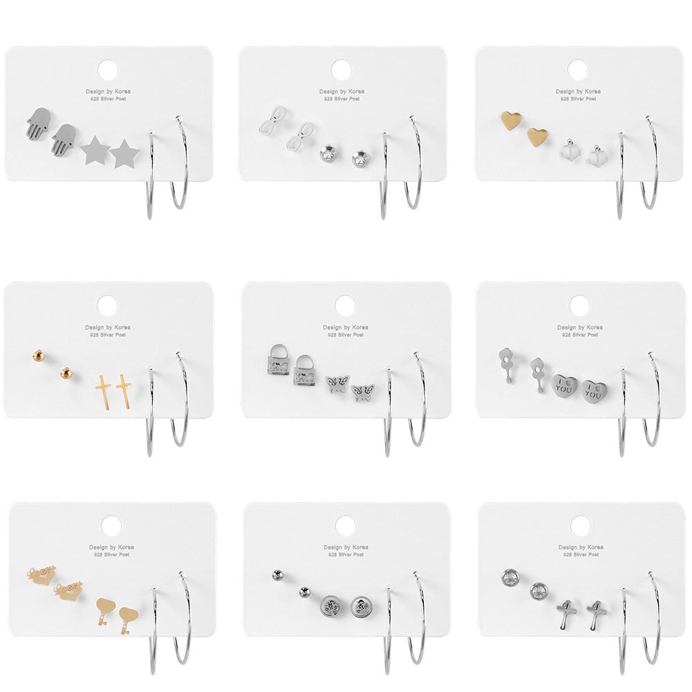 6pcs / Set Anting Tusuk Motif Bintang / Kupu-Kupu / Hati Bahan Alloy Warna Silver Untuk Wanita