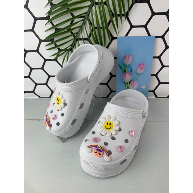 Sandal Wedges Clog Shoes Wanita Jibbitz Varian Bunga Daisy HEMA Sandal Fuji