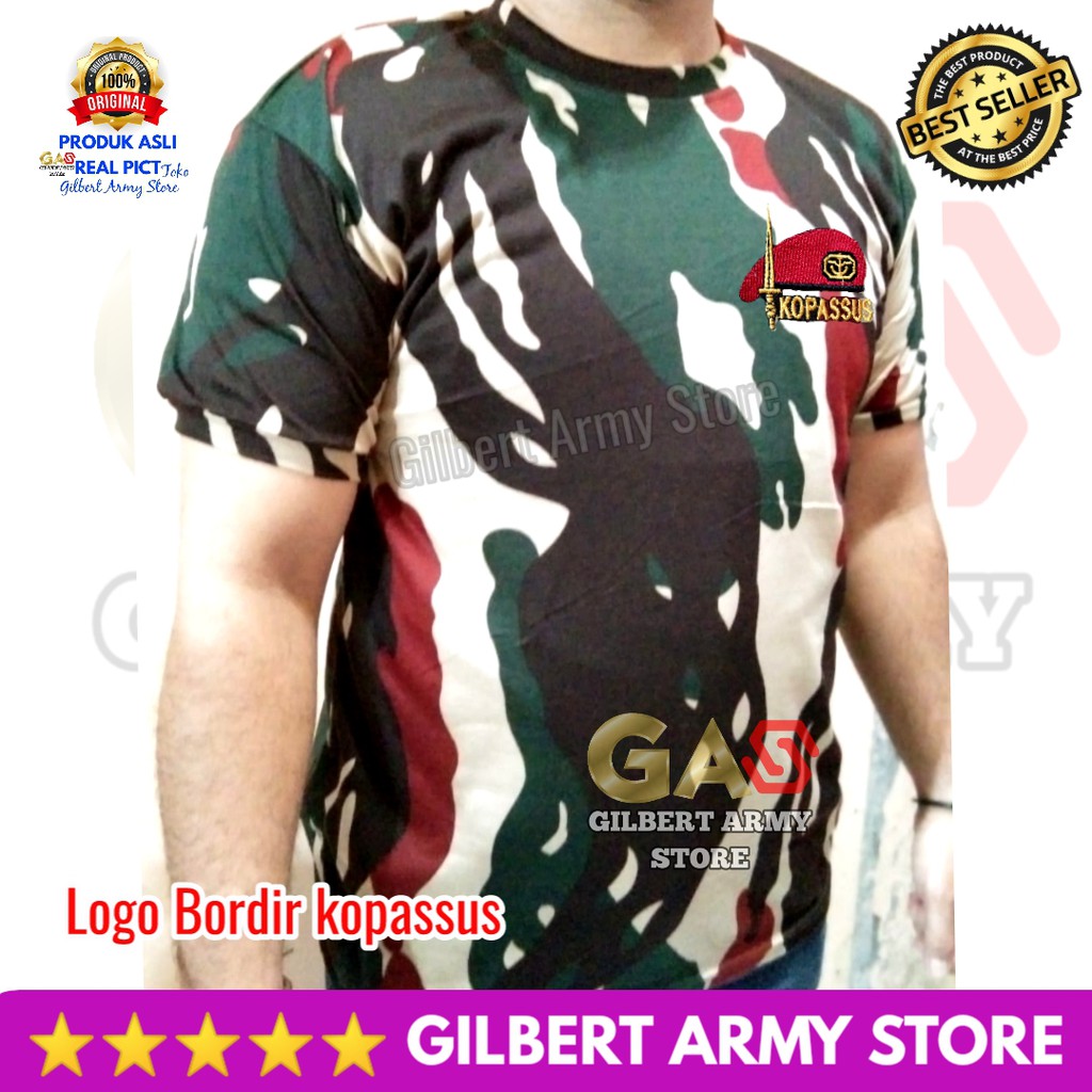 Kaos Loreng kopasus Logo bordir  Kopassus Tni  Lengan Pendek Daleman Tshirt GILBERT ARMY STORE