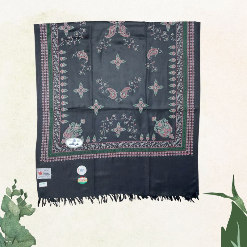 Sorban Kashmiri Print Motif Bordir Hitam / Sorban Sablon India Hitam