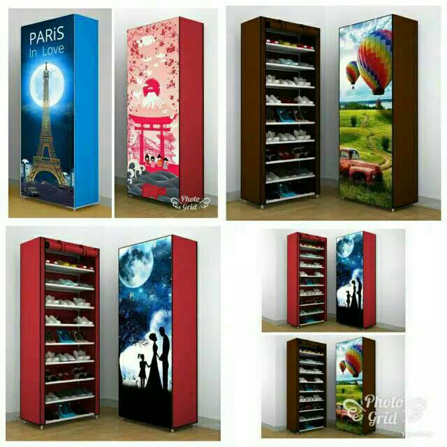 Rak Sepatu 3D 10th 10 Susun Rakitan Shoes Rack With Dust Cover