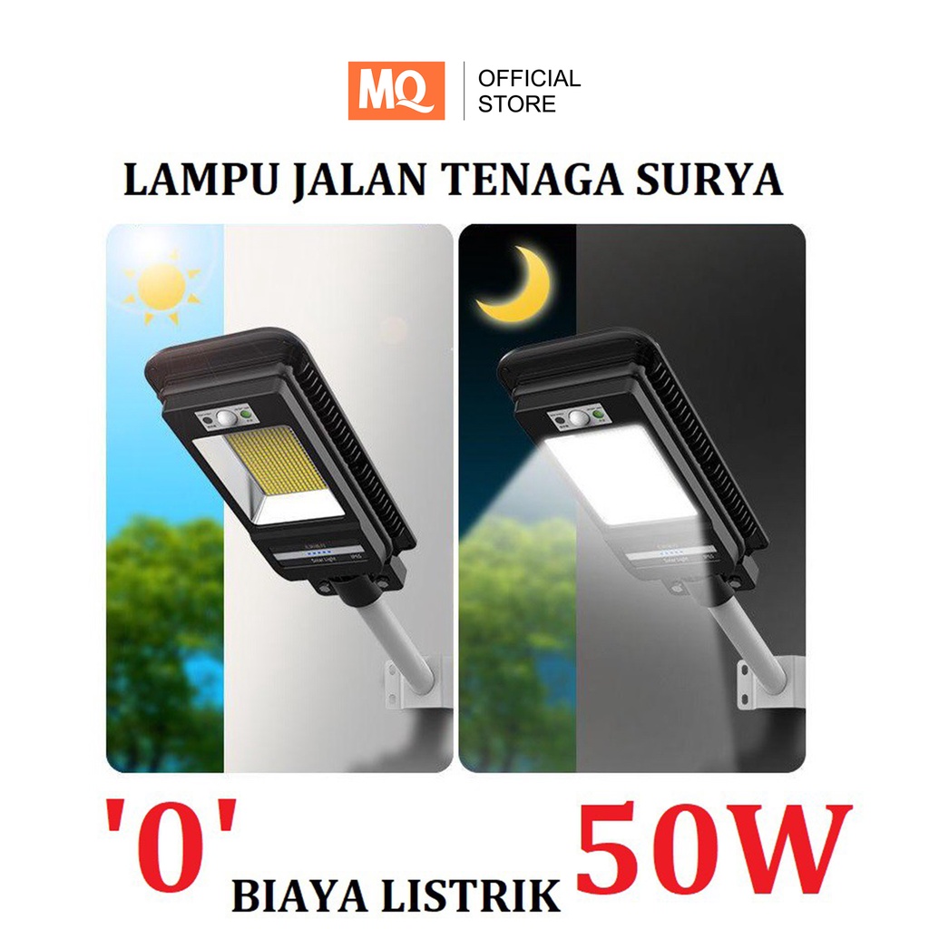 MQ LAMPU JALAN TENAGA MATAHARI  SOLAR CELL 50WATT ALL IN ONE  50WATT Plus PIPA TENAGA SURYA