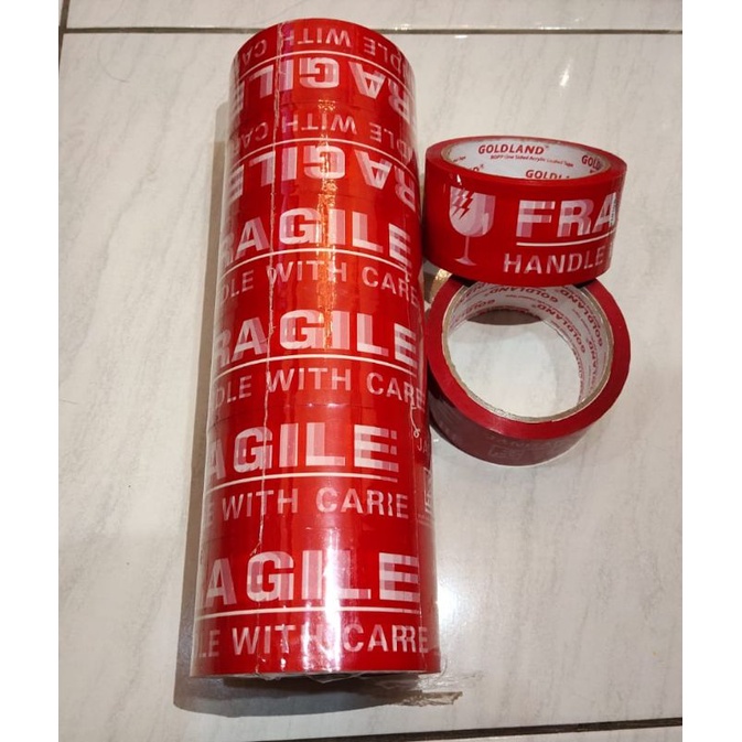 Lakban Fragile Merah Goldland 50 Yard 2 inch
