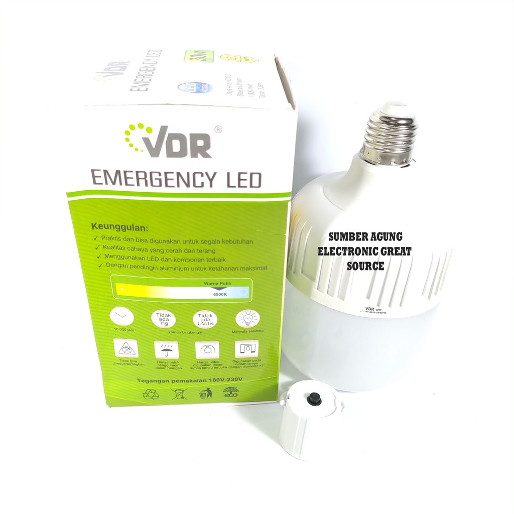 VDR Emergency LED 30W Terang AC DC Lampu Darurat Tahan 3Jam 1800mA