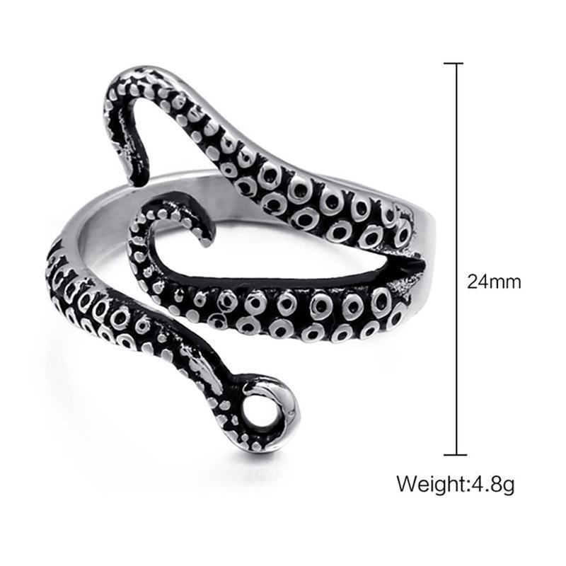 Cool Rings Titanium Steel Gothic Deep  Sea Squid Octopus Ring Opened Adjustable Size