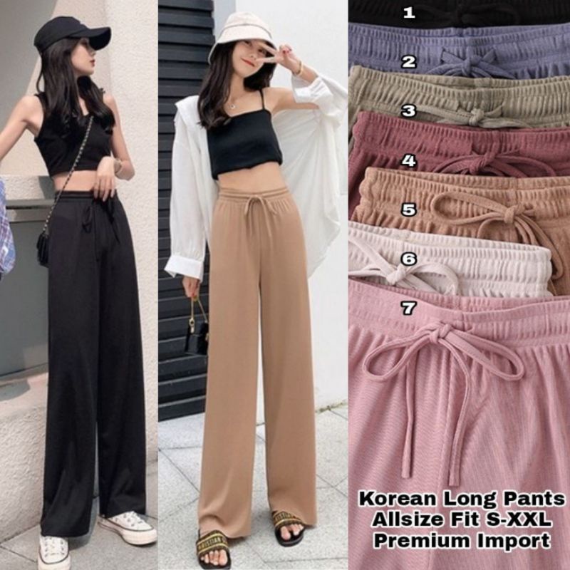 Korean Long Pants / Celana Kulot Korea Wanita Kekinian Hightwaist Fit S-XXL