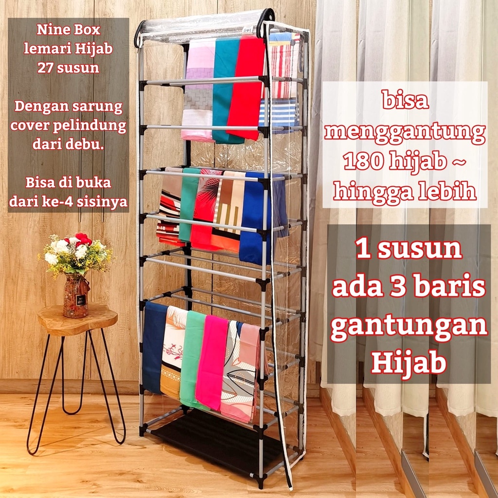 NINE BOX RAK GANTUNG HIJAB/RAK GANTUNG JILBAB/RAK GANTUNG KERUDUNG/RAK GANTUNG JILBAB ANTI DEBU