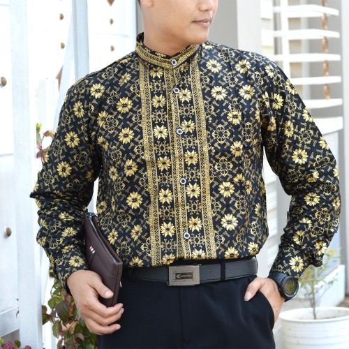 Trolistore Grosir Baju Batik Koko Motif Bintang Lima Pjg Lengan Panjang Sablon Emas Batik Muslim