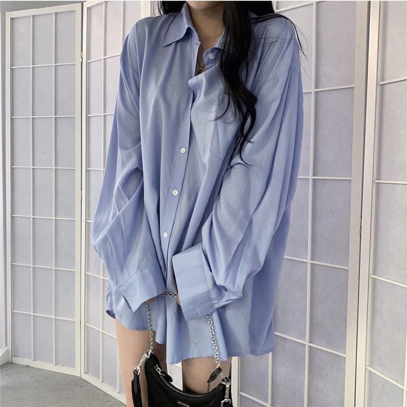 jaket korean style wanita korean style multicolor shirt long sleeve bf style loose mid-length thin s