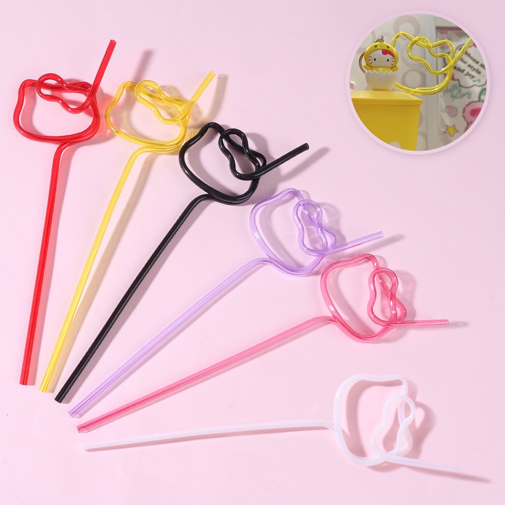 Sedotan Minuman Jus Susu Bentuk Boneka Anime Kucing Warna-Warni Dapat Digunakan Kembali Untuk Pesta Anak