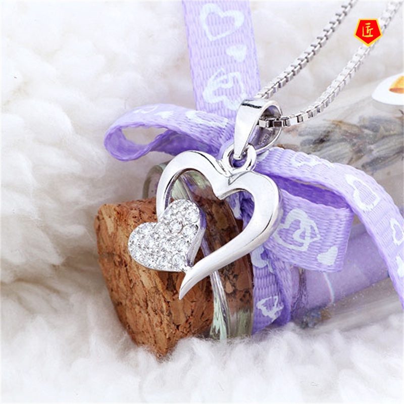 [Ready Stock]Fashion Heart-Shaped 925 Silver Diamond-Studded Necklace Simple Fashion