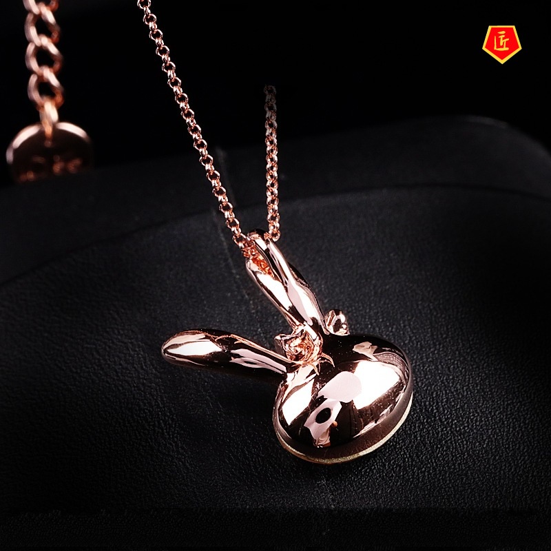 [Ready Stock]European and American Fashion 18K Rose Gold Necklace Female Personality Rabbit Pendant