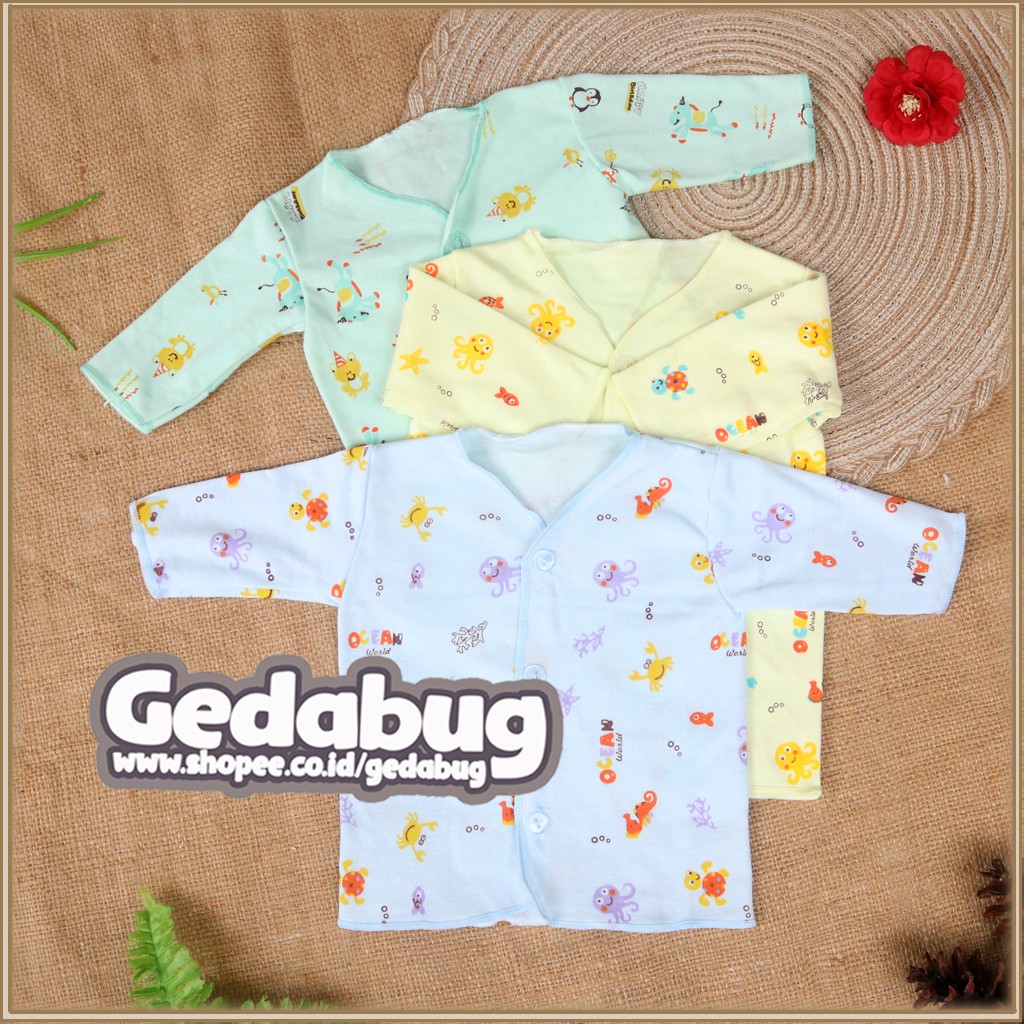 (3pcs) TARA Baju Panjang Kancing Warna Bayi Motif SNI / Motif Ocean World